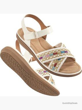 Bohemian Woven Flat Sandals with Ankle Strap - Comfortable Walking Shoes